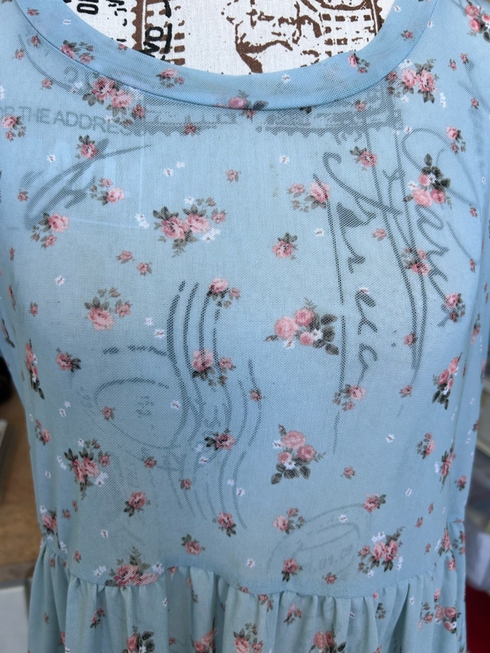 Ultra Flirt light blue floral sheer babydoll dress size medium - Picture 2 of 7